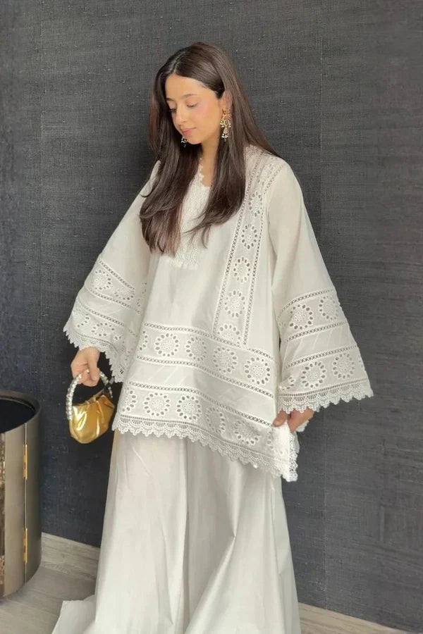 PRISTINE WHITE CHICKENKARI SET