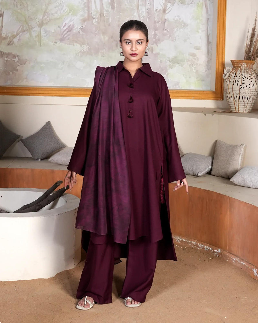 SOLID MEHROON DHANAK SET