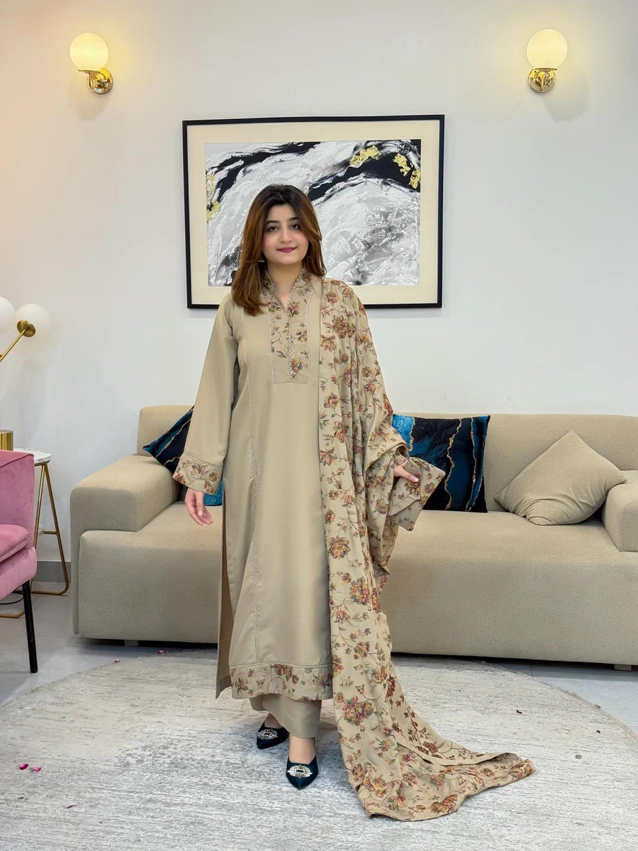 WASLE DHANK HEAVY EMB SHAWL 3PC