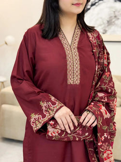 INAYA DHANK HEAVY EMB SHAWL 3PC